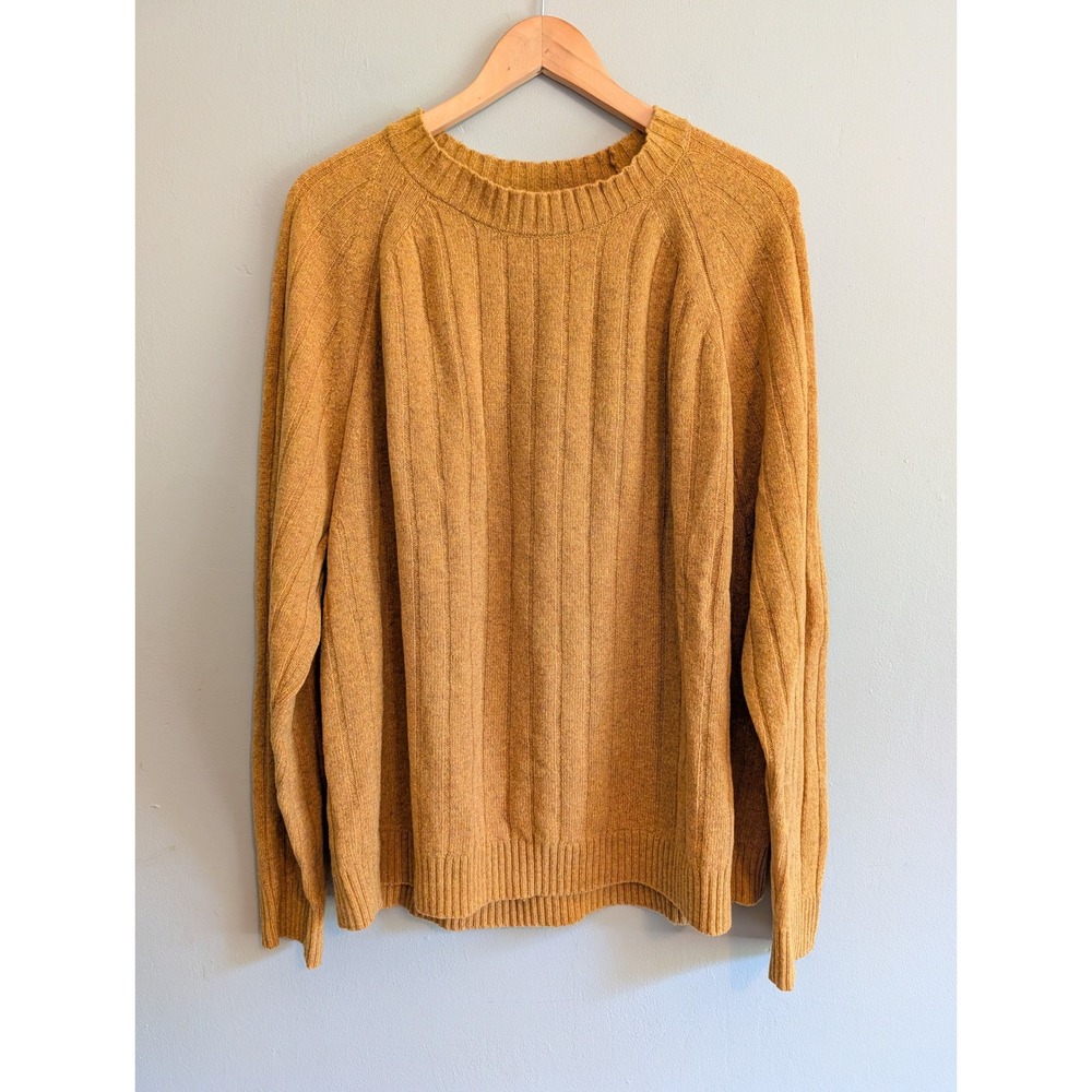 Banana Republic Recycled Italian Wool Ribbed Sweater Mustard Yellow XL Cozy Fall